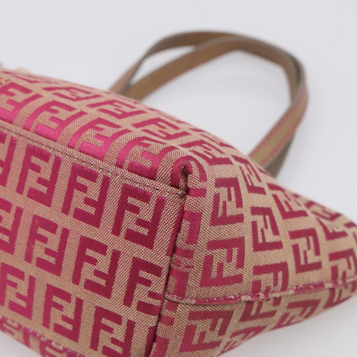 FENDI Zucchino Canvas Hand Bag Pink Gold Auth 211281V