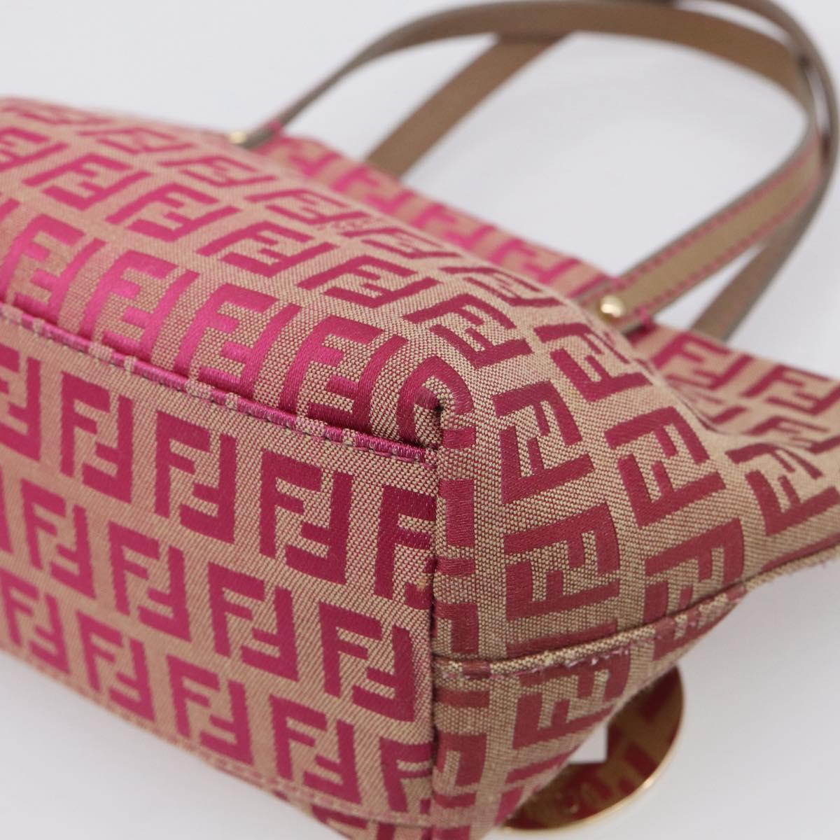 FENDI Zucchino Canvas Hand Bag Pink Gold Auth 211281V