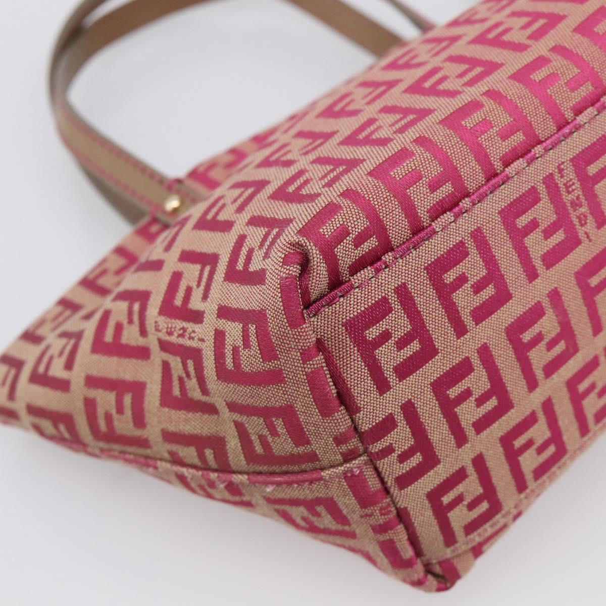 FENDI Zucchino Canvas Hand Bag Pink Gold Auth 211281V