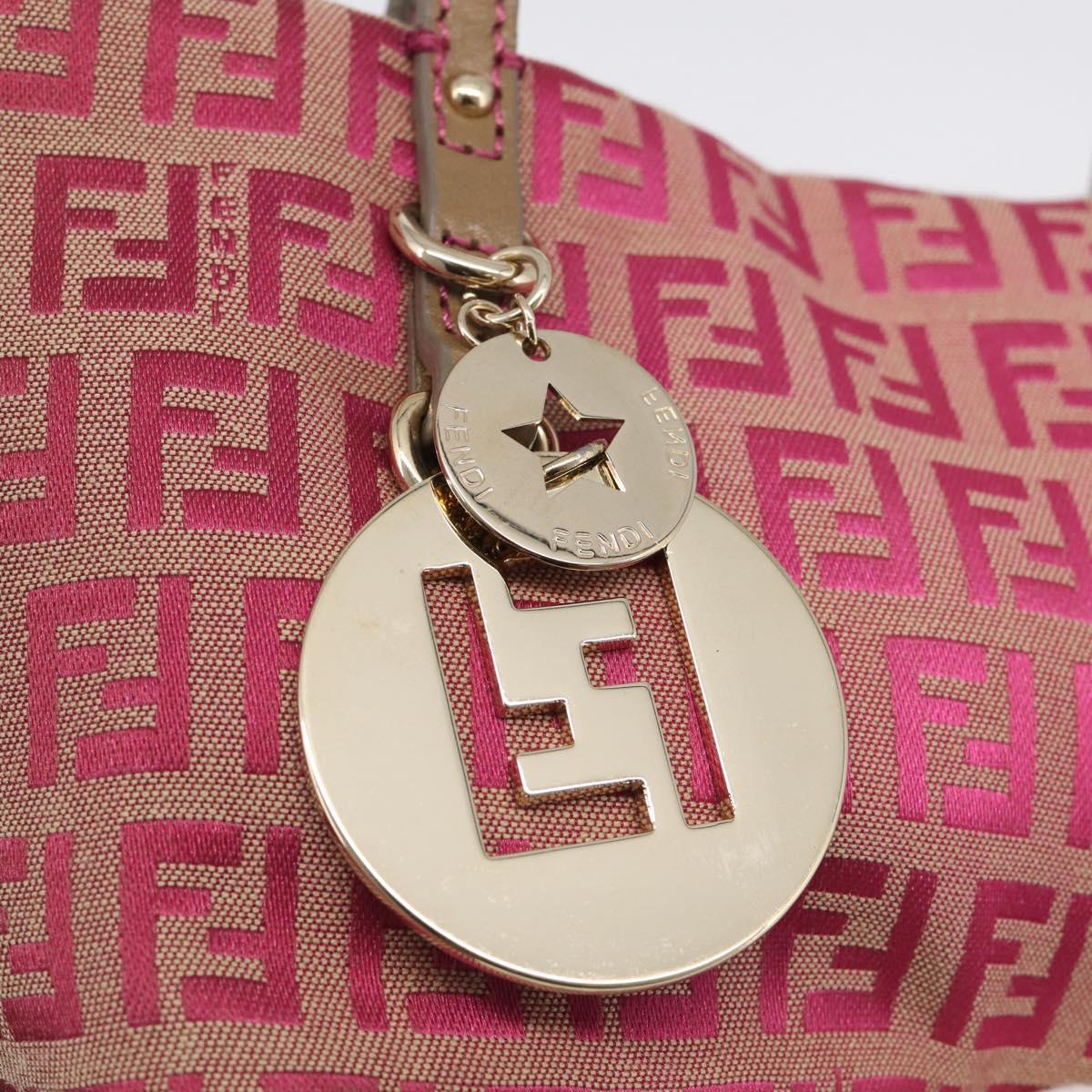 FENDI Zucchino Canvas Hand Bag Pink Gold Auth 211281V