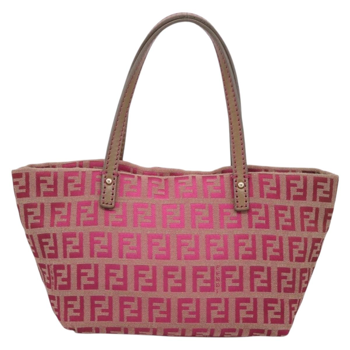 FENDI Zucchino Canvas Hand Bag Pink Gold Auth 211281V