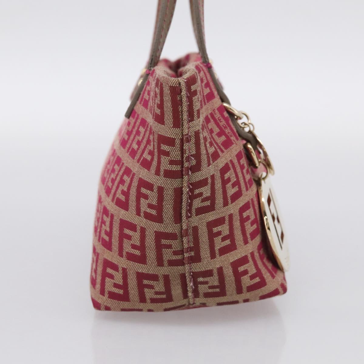 FENDI Zucchino Canvas Hand Bag Pink Gold Auth 211281V