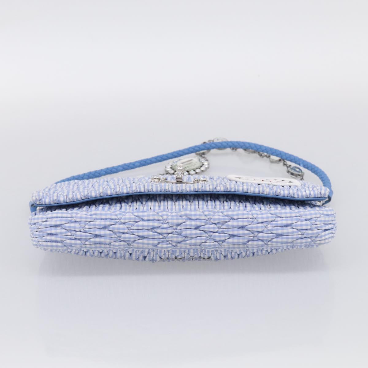 Miu Miu Matelasse Hand Bag Cotton 2way Blue Silver Auth 211290M
