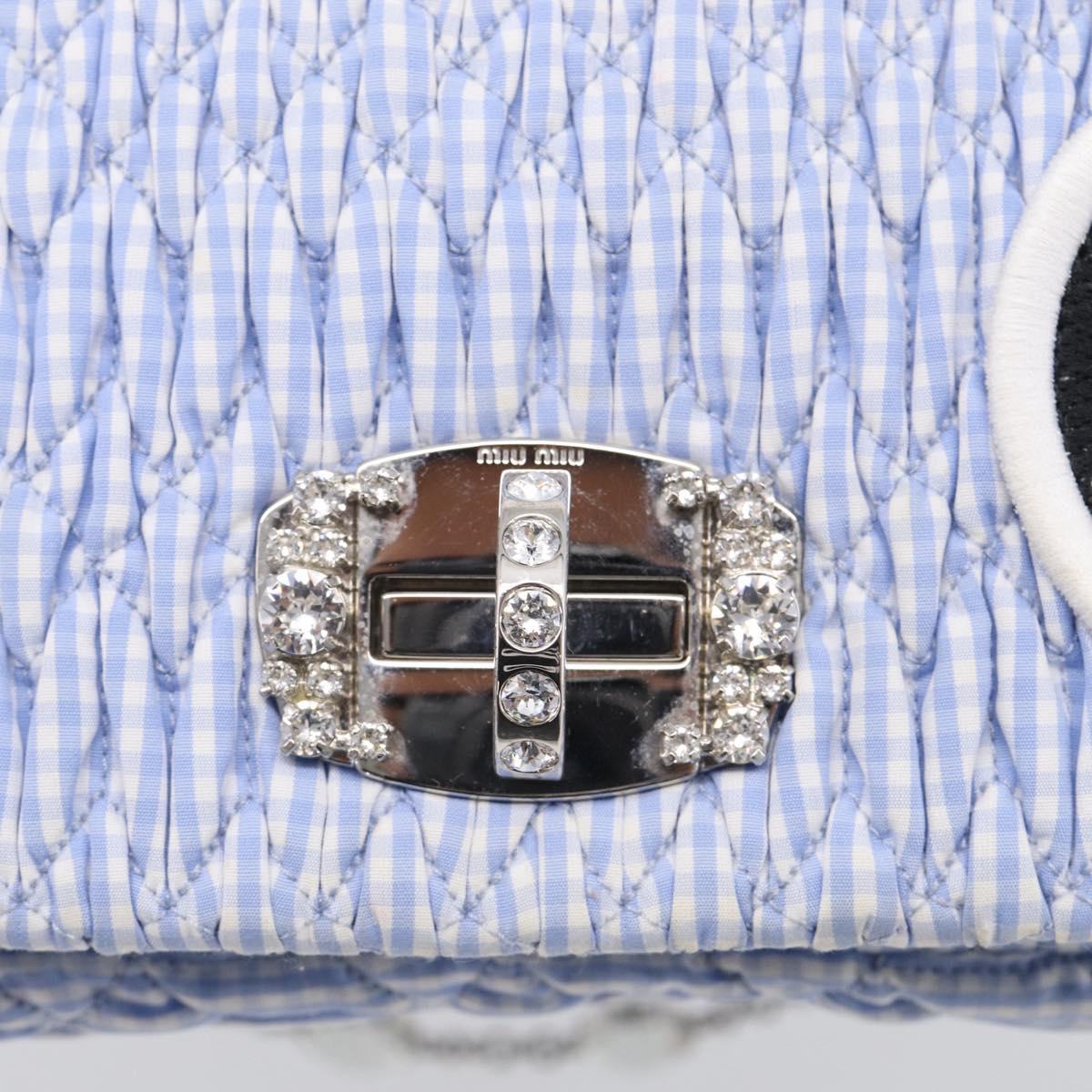 Miu Miu Matelasse Hand Bag Cotton 2way Blue Silver Auth 211290M