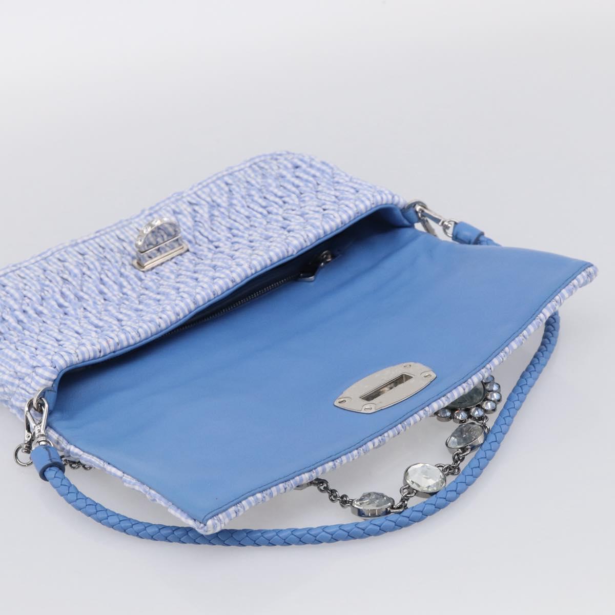 Miu Miu Matelasse Hand Bag Cotton 2way Blue Silver Auth 211290M