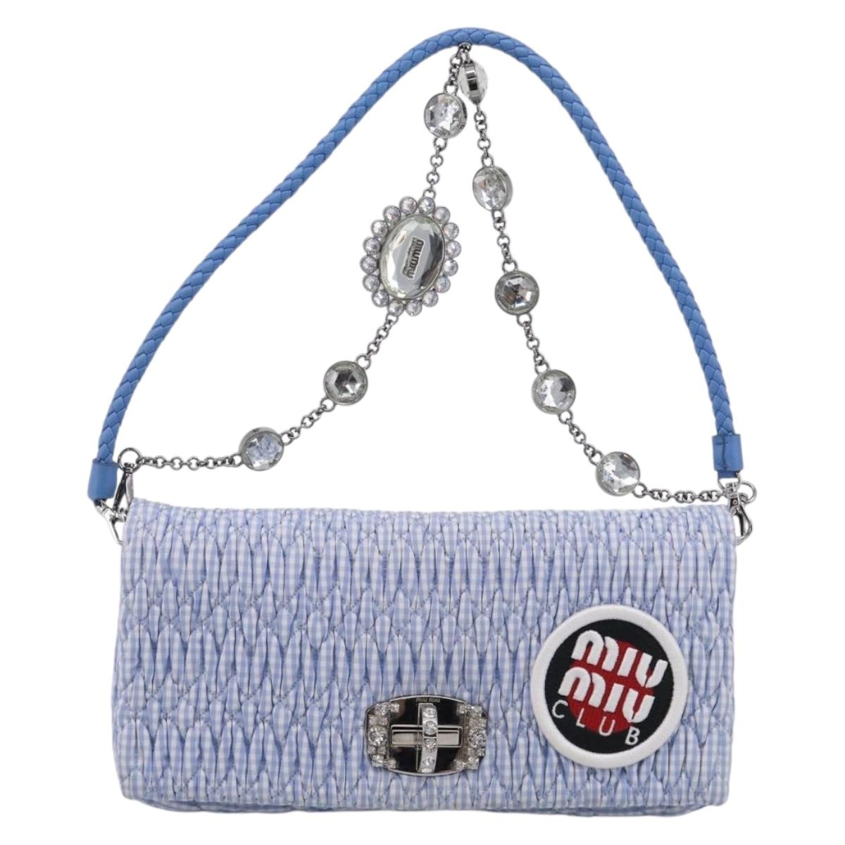 Miu Miu Matelasse Hand Bag Cotton 2way Blue Silver Auth 211290M