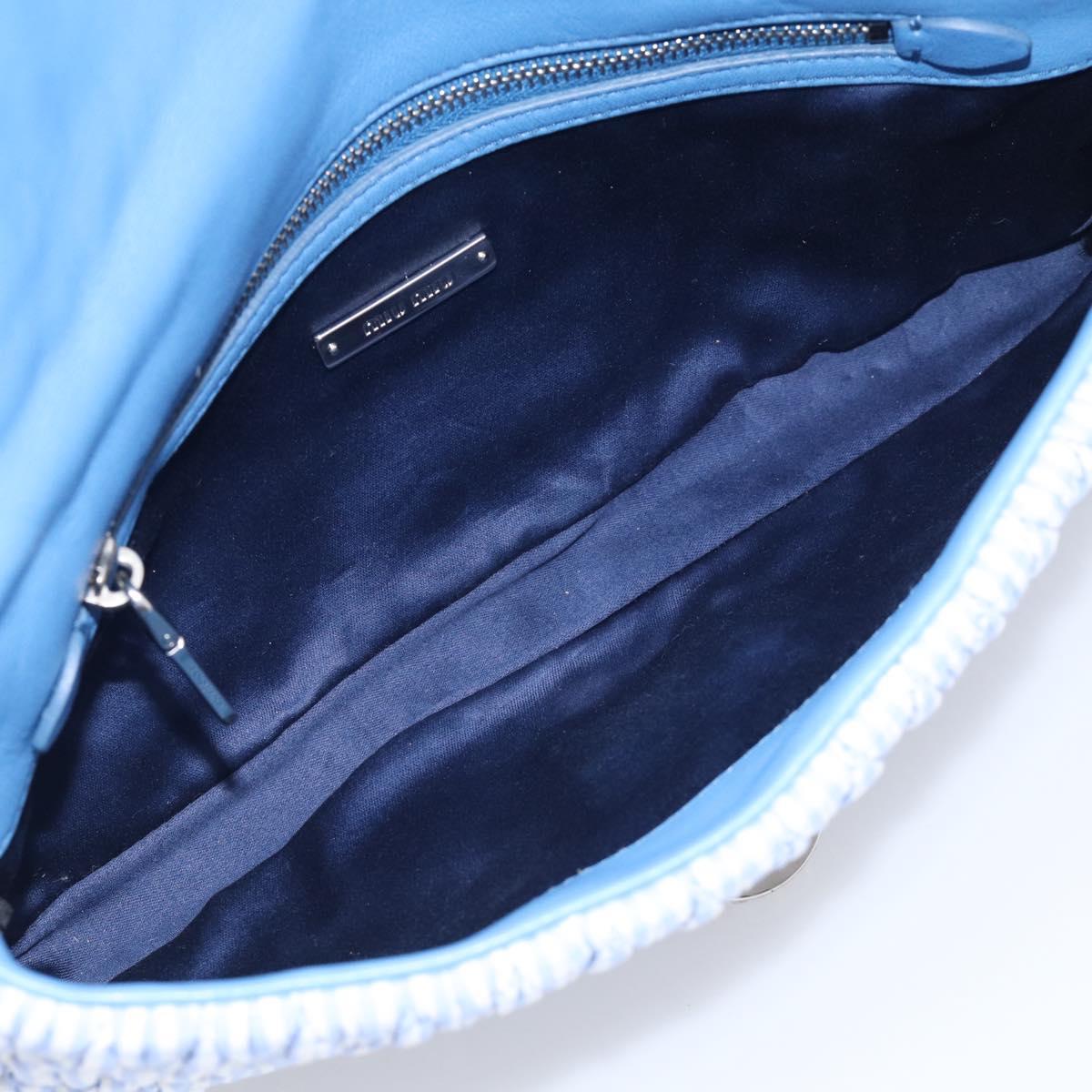 Miu Miu Matelasse Hand Bag Cotton 2way Blue Silver Auth 211290M