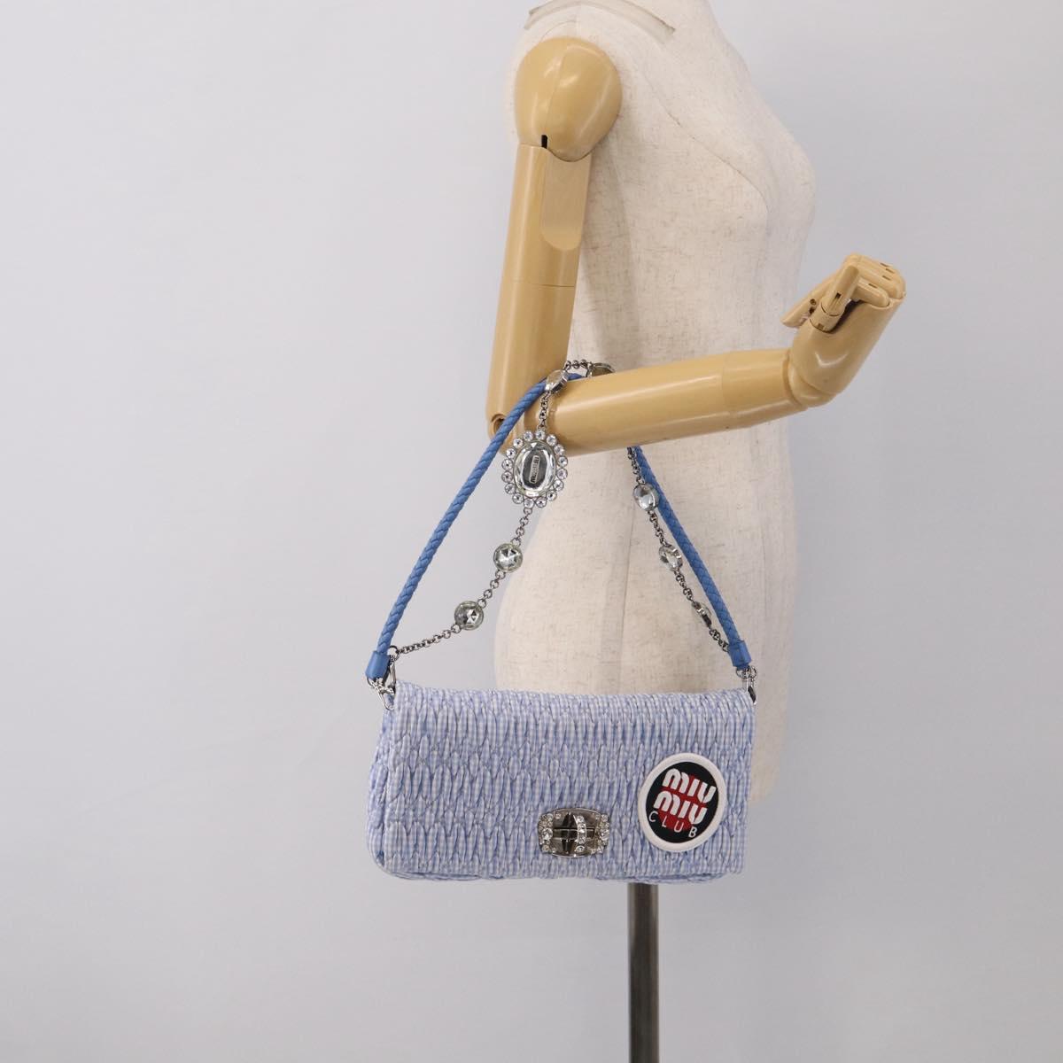 Miu Miu Matelasse Hand Bag Cotton 2way Blue Silver Auth 211290M