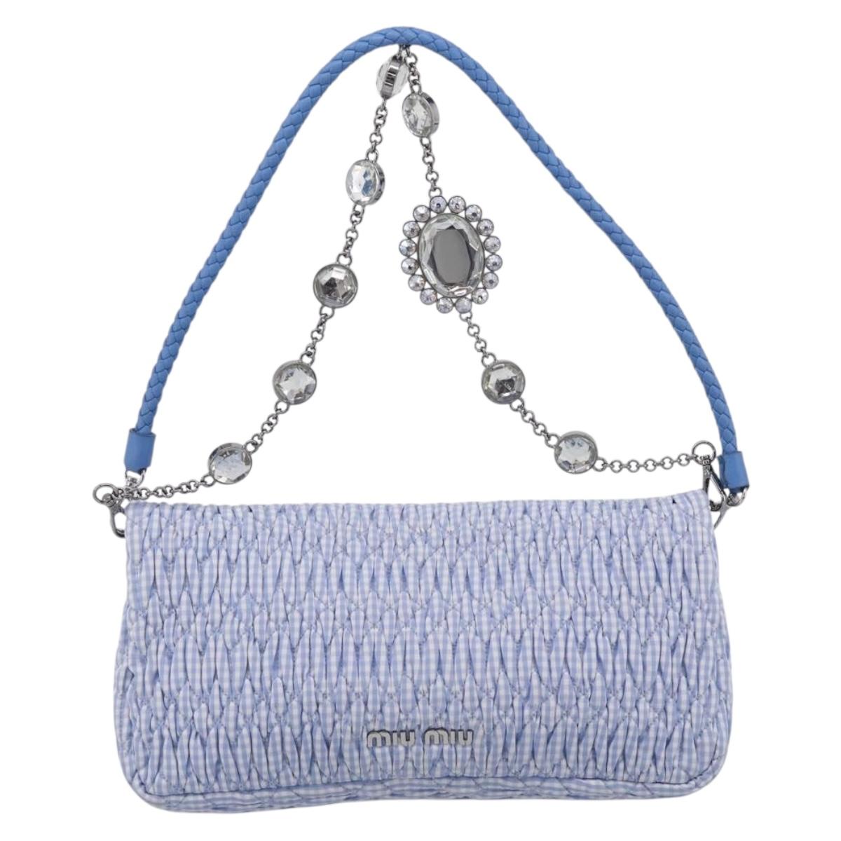 Miu Miu Matelasse Hand Bag Cotton 2way Blue Silver Auth 211290M