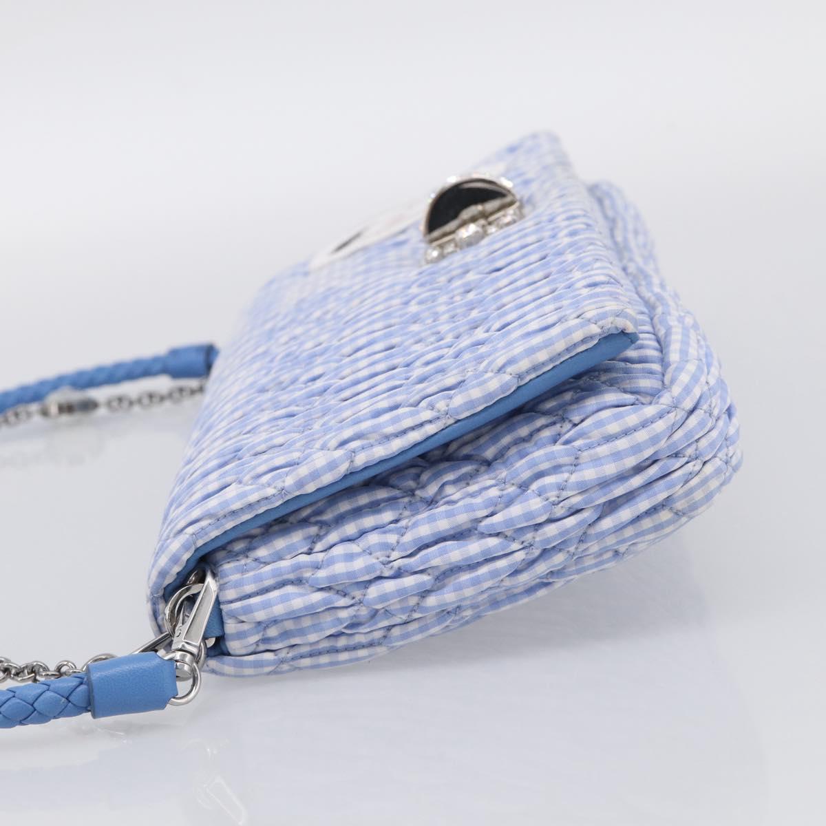 Miu Miu Matelasse Hand Bag Cotton 2way Blue Silver Auth 211290M