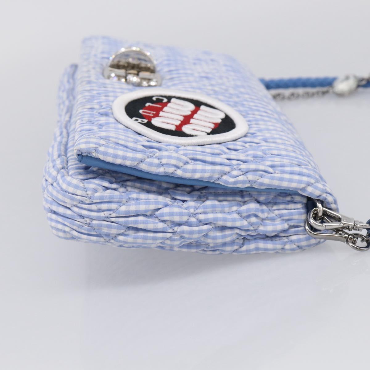 Miu Miu Matelasse Hand Bag Cotton 2way Blue Silver Auth 211290M
