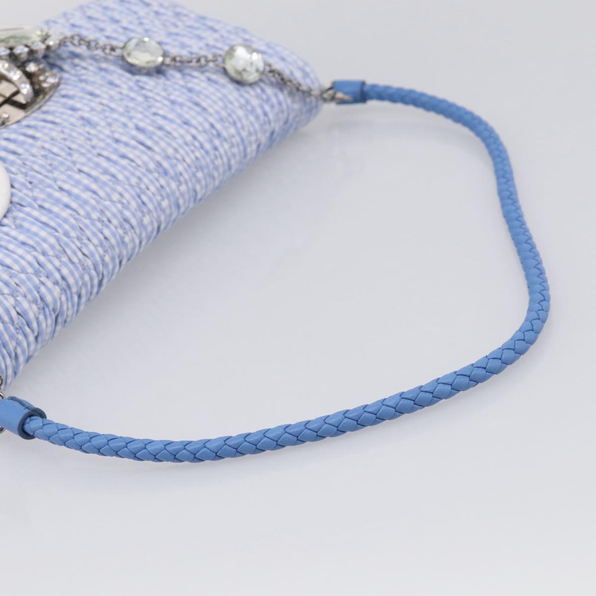Miu Miu Matelasse Hand Bag Cotton 2way Blue Silver Auth 211290M