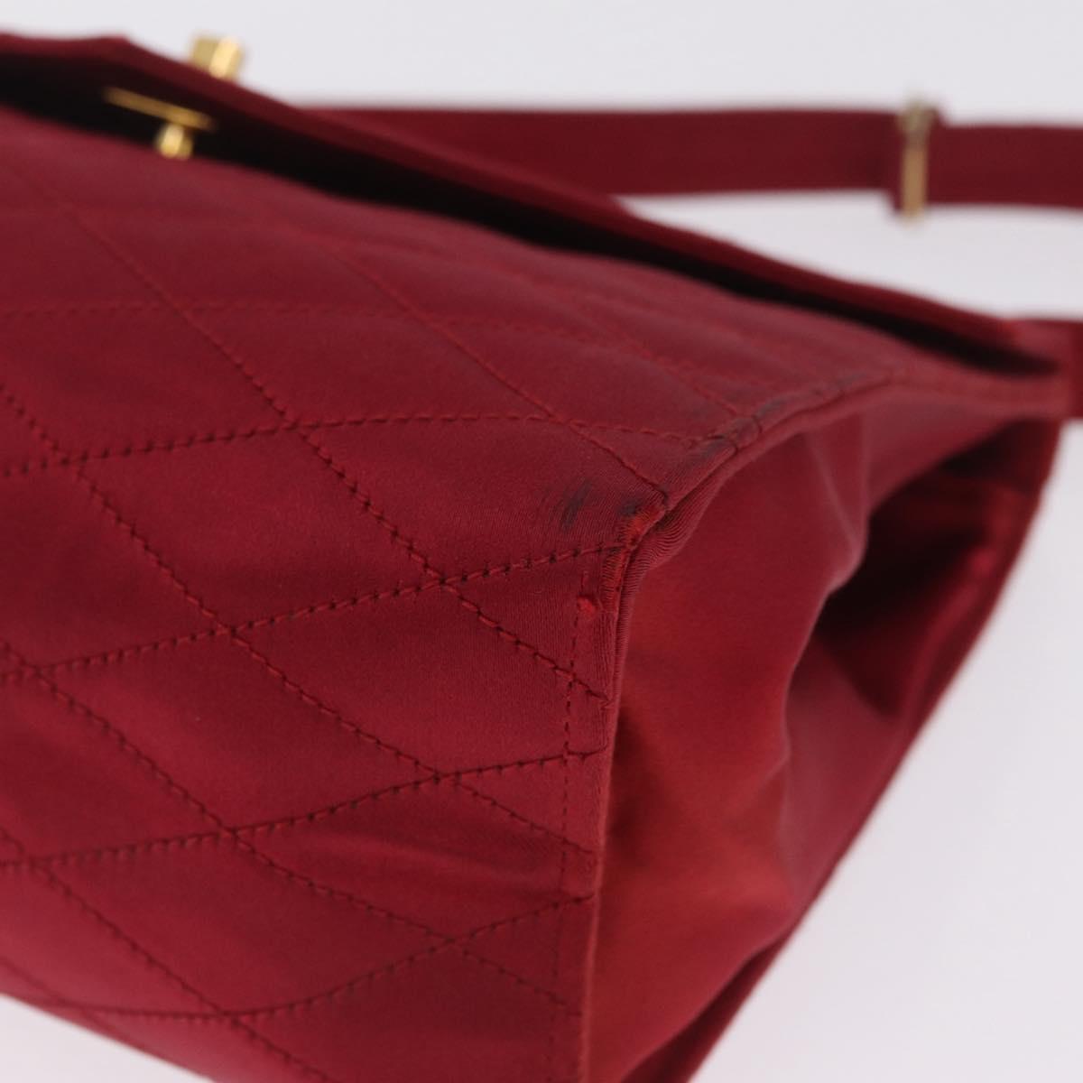 CHANEL Matelasse Hand Bag Satin Red Gold CC Auth 211302A