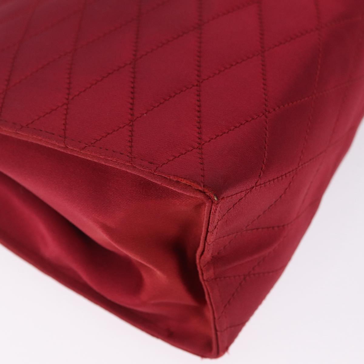 CHANEL Matelasse Hand Bag Satin Red Gold CC Auth 211302A