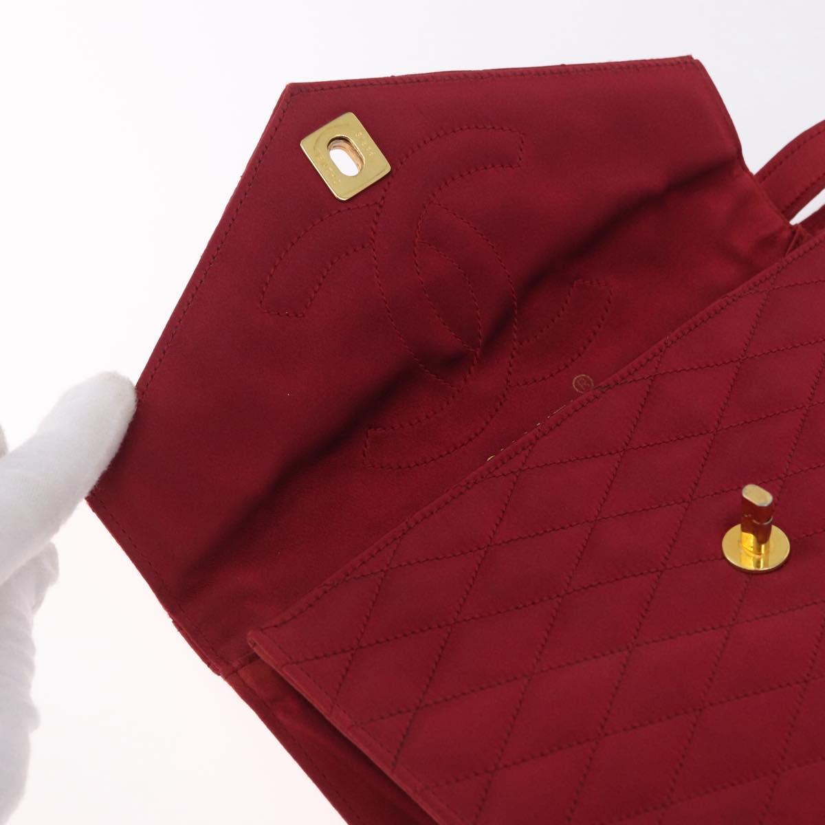 CHANEL Matelasse Hand Bag Satin Red Gold CC Auth 211302A