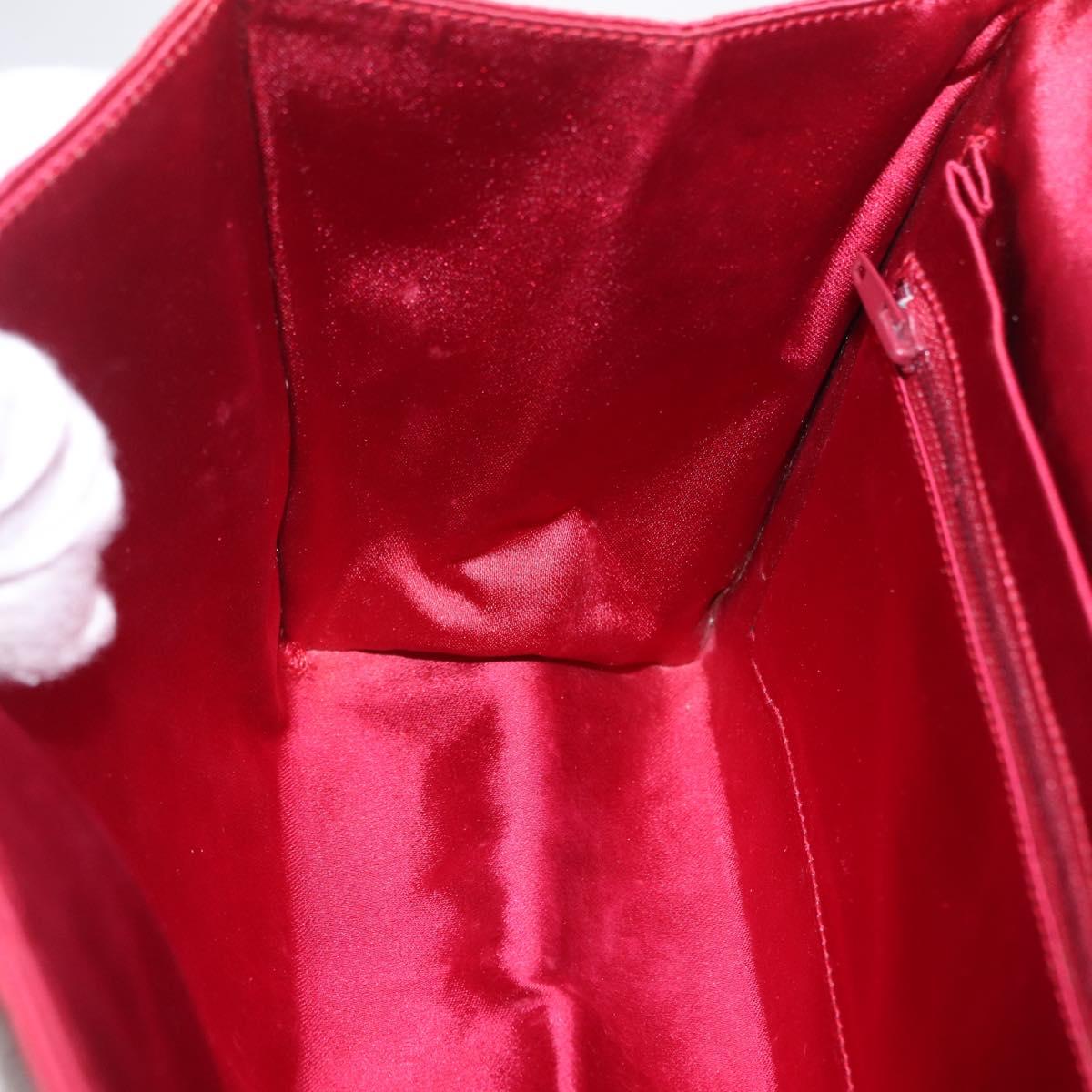 CHANEL Matelasse Hand Bag Satin Red Gold CC Auth 211302A