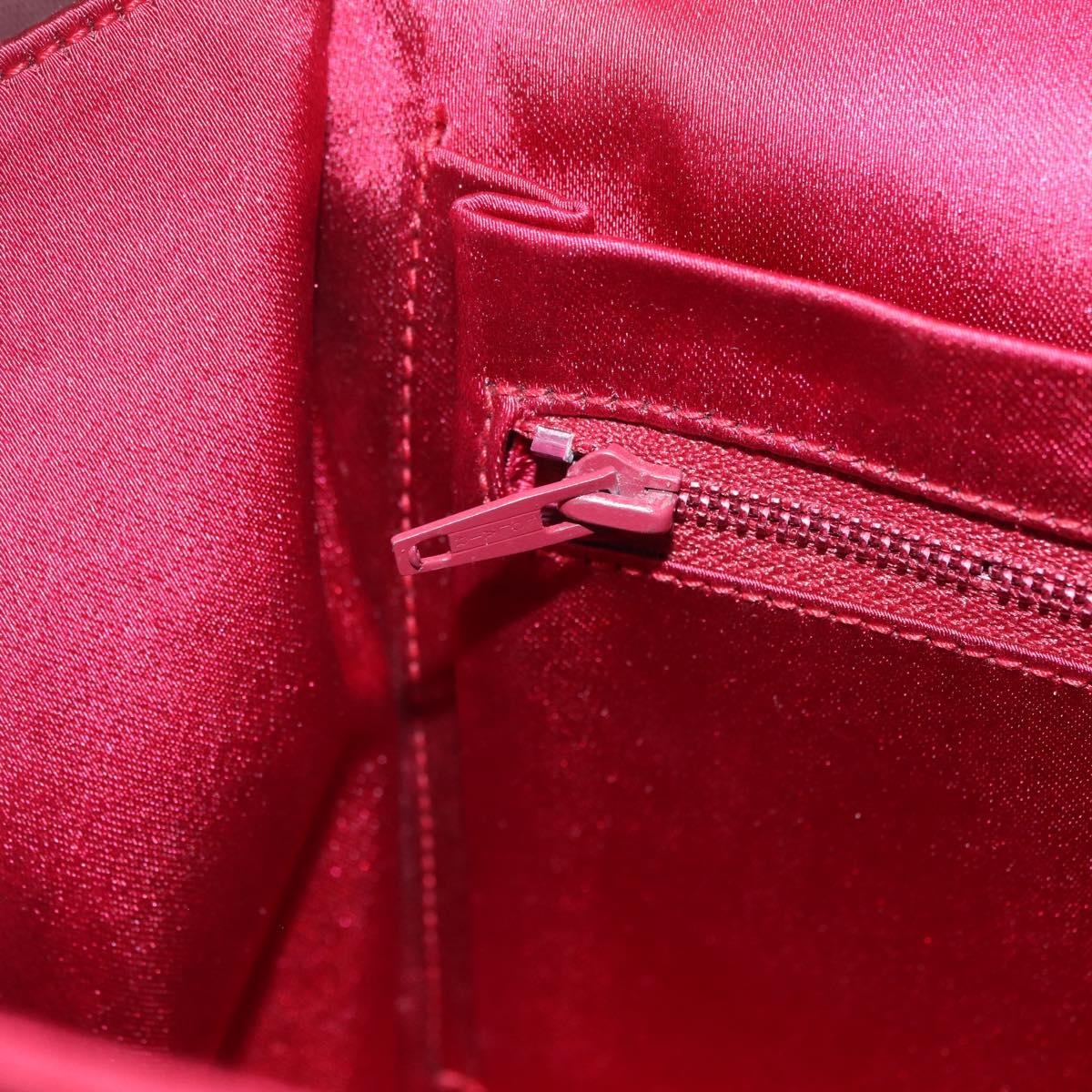 CHANEL Matelasse Hand Bag Satin Red Gold CC Auth 211302A