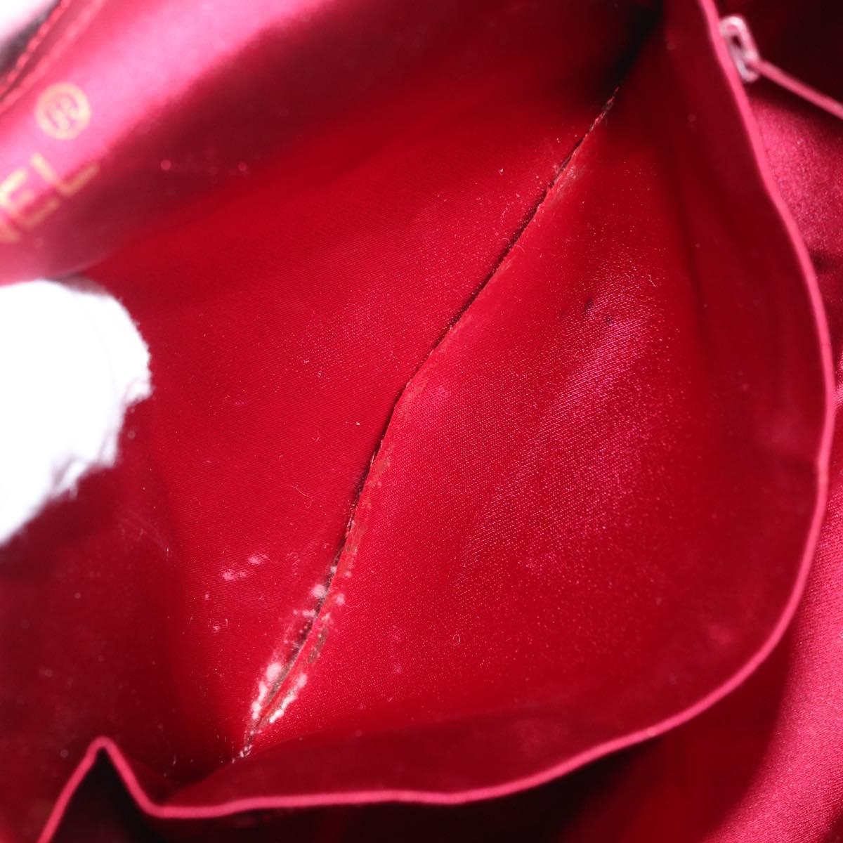 CHANEL Matelasse Hand Bag Satin Red Gold CC Auth 211302A