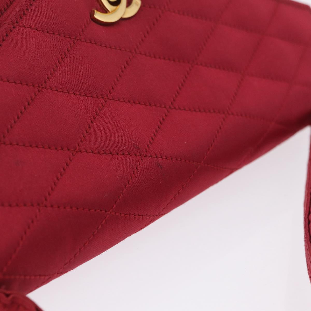 CHANEL Matelasse Hand Bag Satin Red Gold CC Auth 211302A
