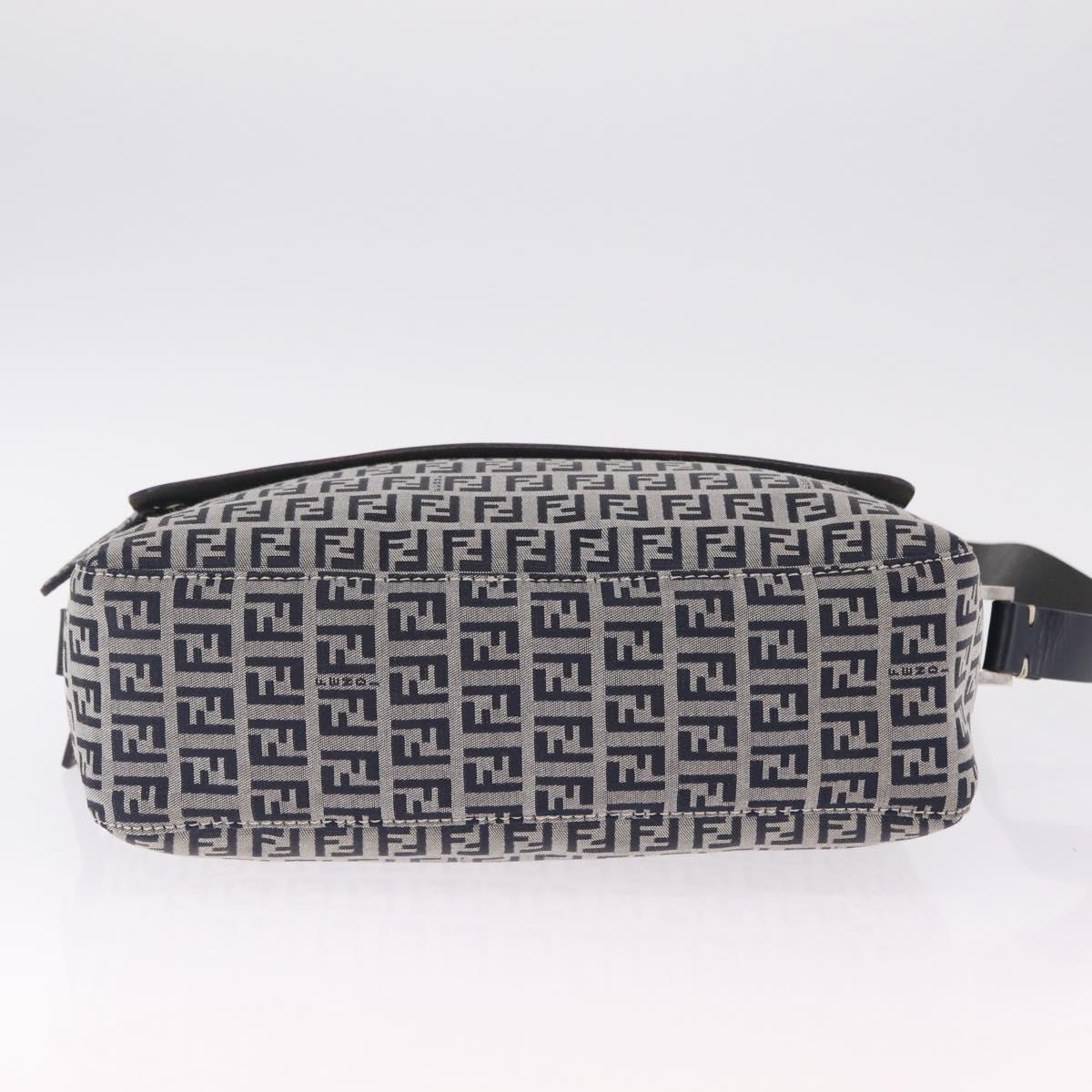 FENDI Zucchino Canvas Shoulder Bag Navy Silver Auth 211304V