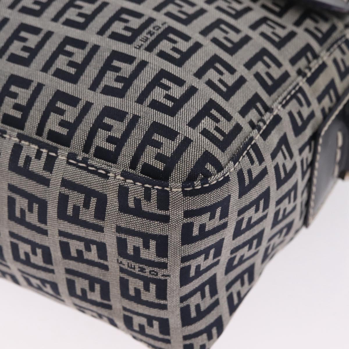 FENDI Zucchino Canvas Shoulder Bag Navy Silver Auth 211304V