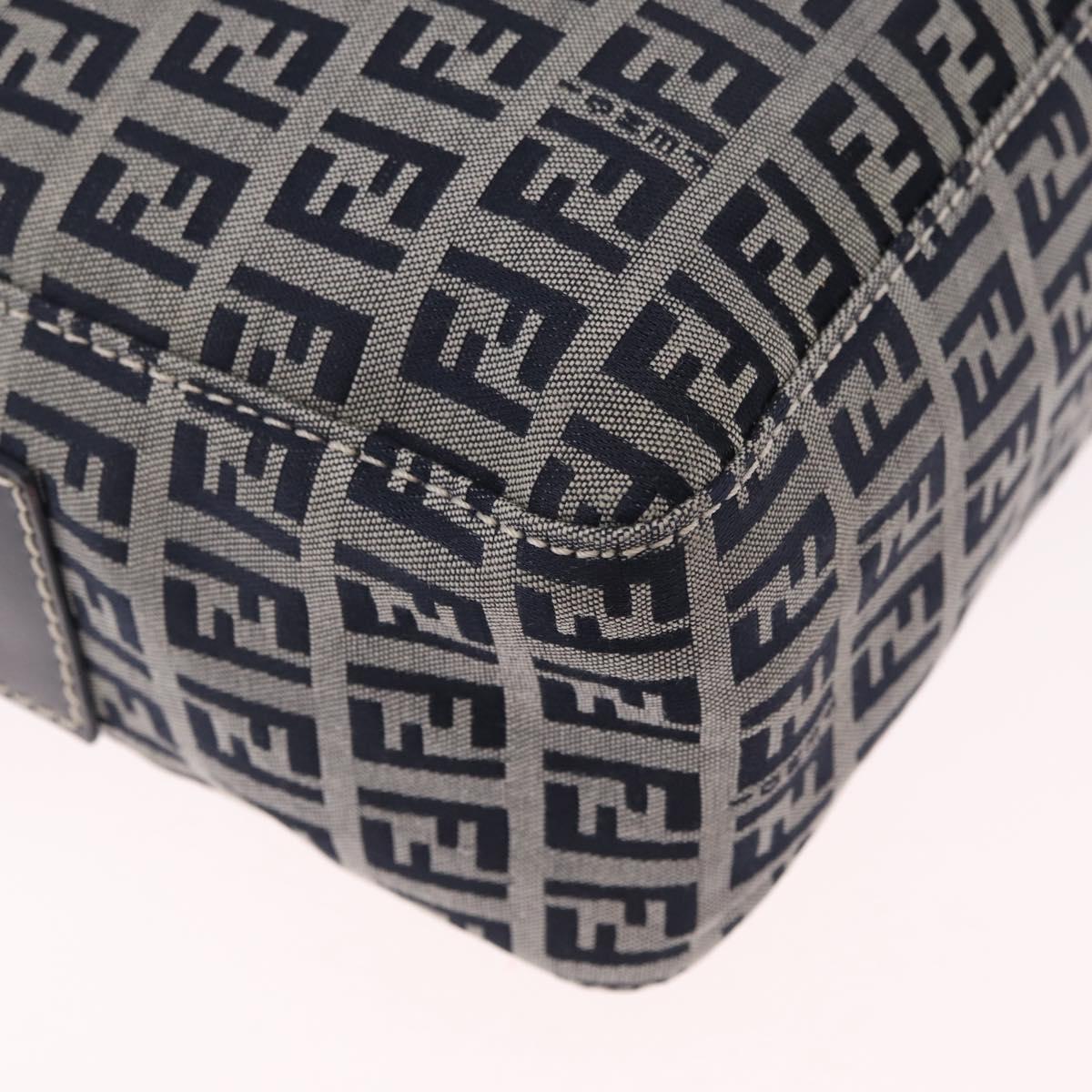 FENDI Zucchino Canvas Shoulder Bag Navy Silver Auth 211304V