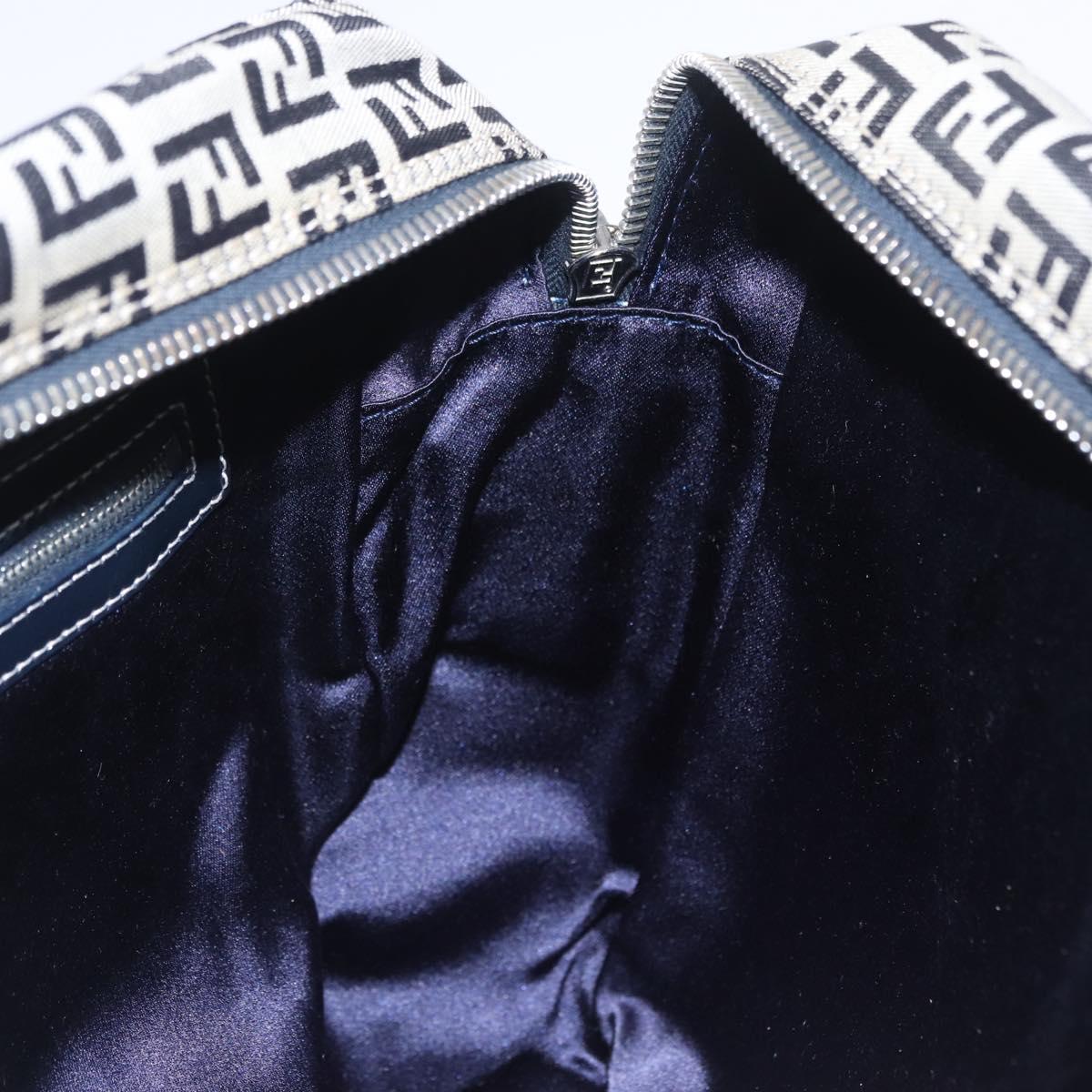 FENDI Zucchino Canvas Shoulder Bag Navy Silver Auth 211304V