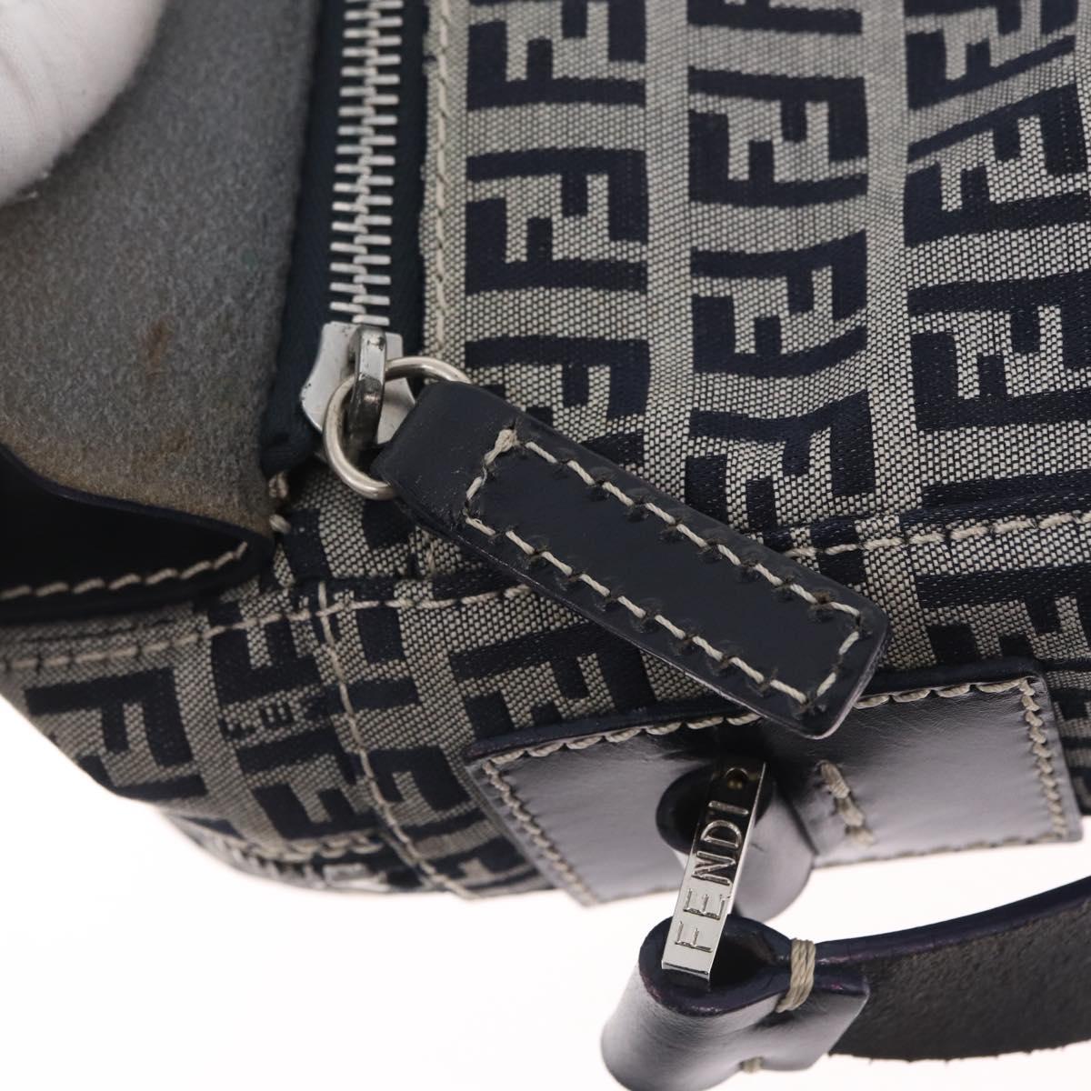 FENDI Zucchino Canvas Shoulder Bag Navy Silver Auth 211304V
