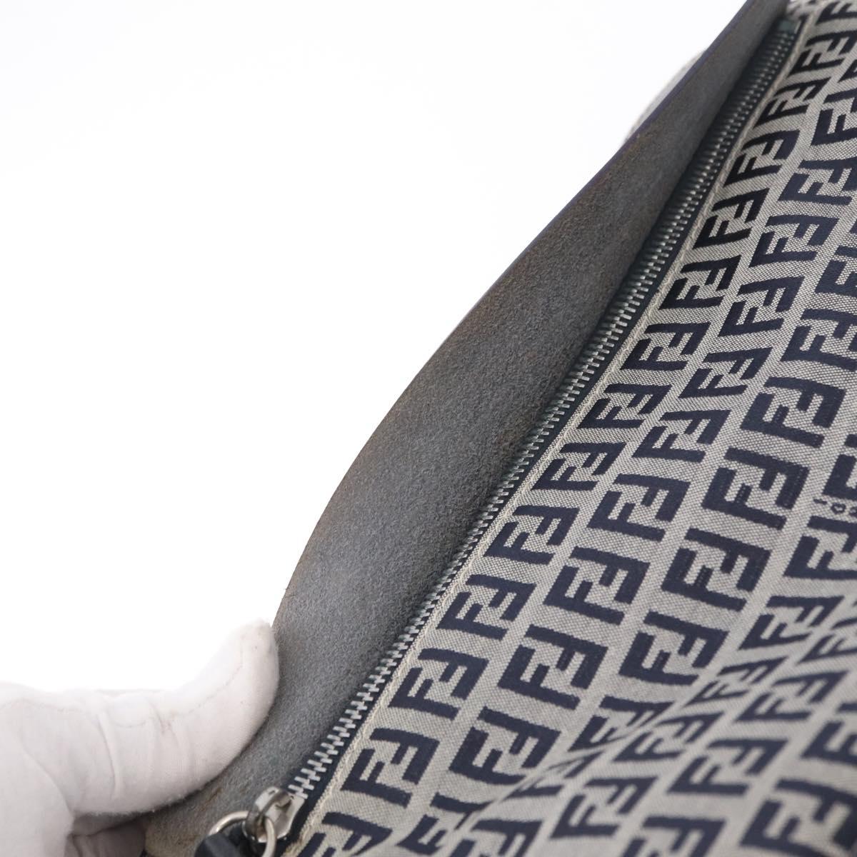 FENDI Zucchino Canvas Shoulder Bag Navy Silver Auth 211304V