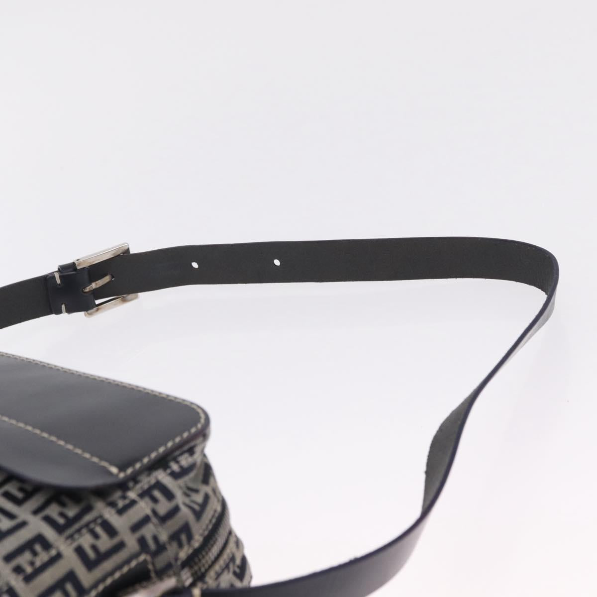 FENDI Zucchino Canvas Shoulder Bag Navy Silver Auth 211304V