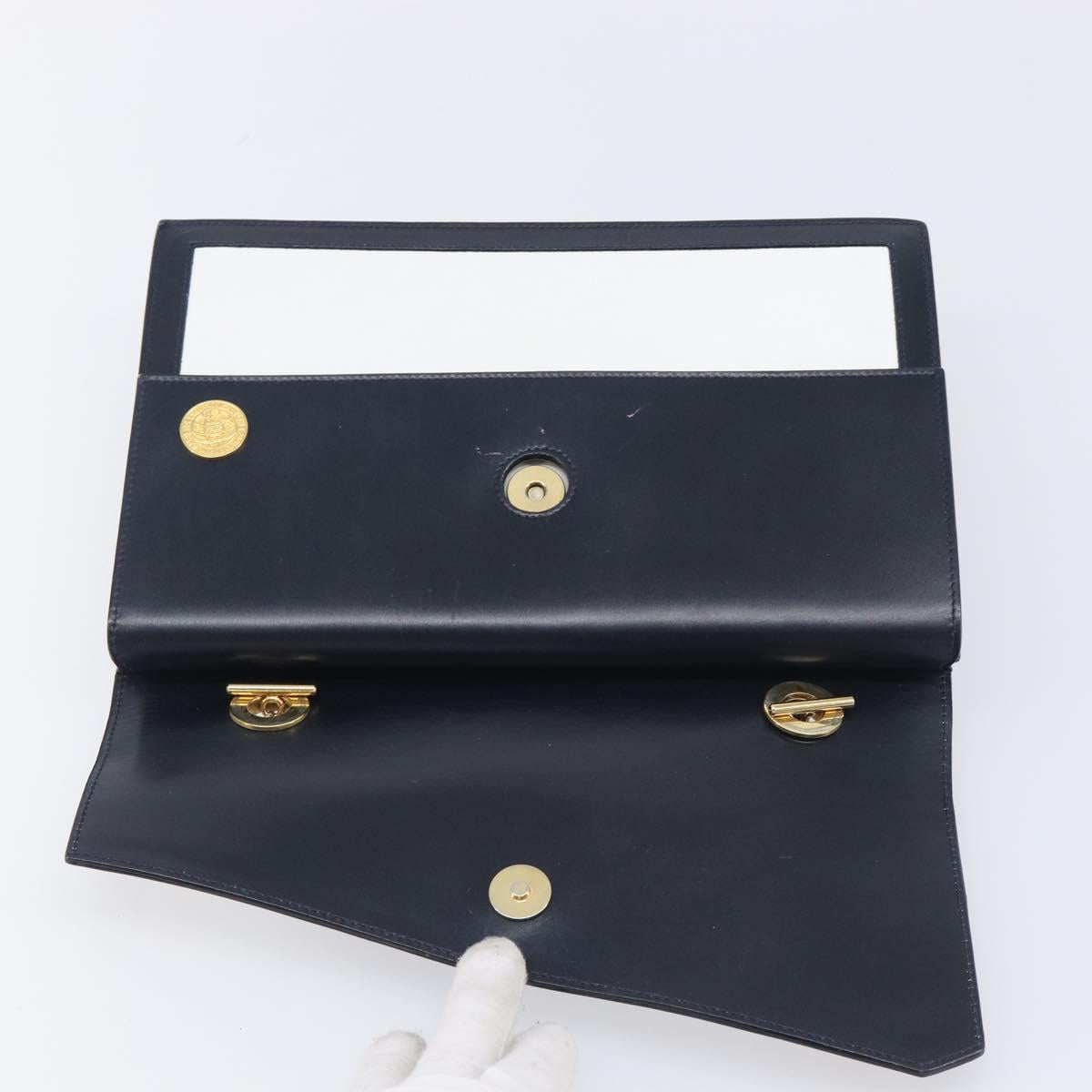 CELINE Medallion Hand Bag Leather White Gold Auth 211306V