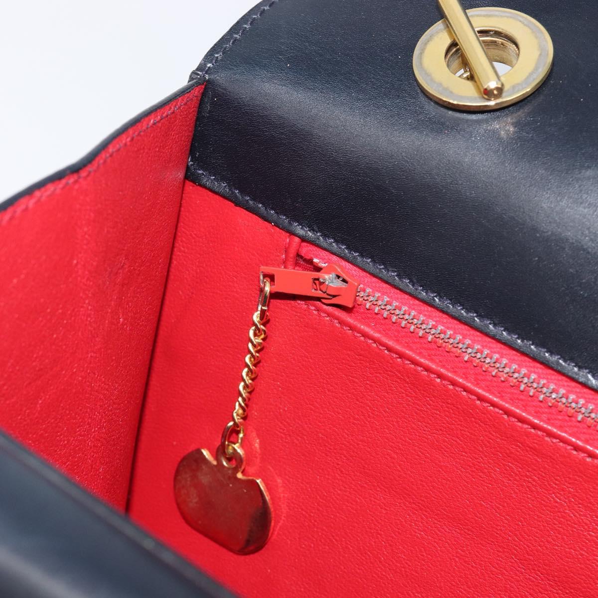 CELINE Medallion Hand Bag Leather White Gold Auth 211306V