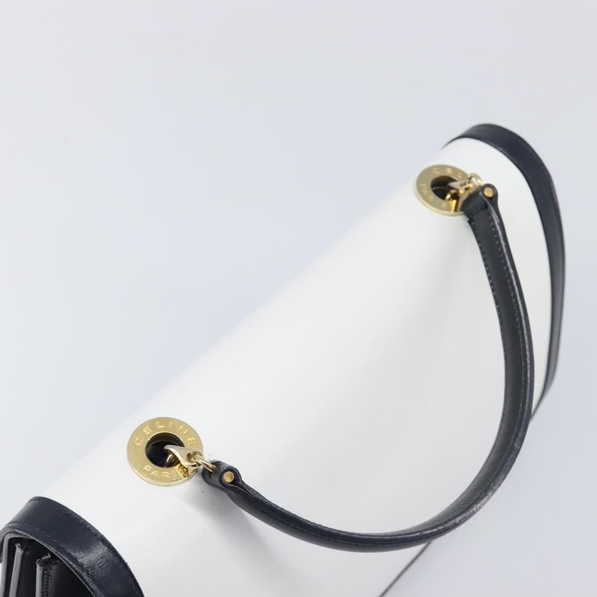 CELINE Medallion Hand Bag Leather White Gold Auth 211306V