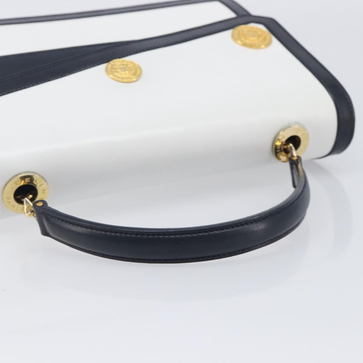 CELINE Medallion Hand Bag Leather White Gold Auth 211306V