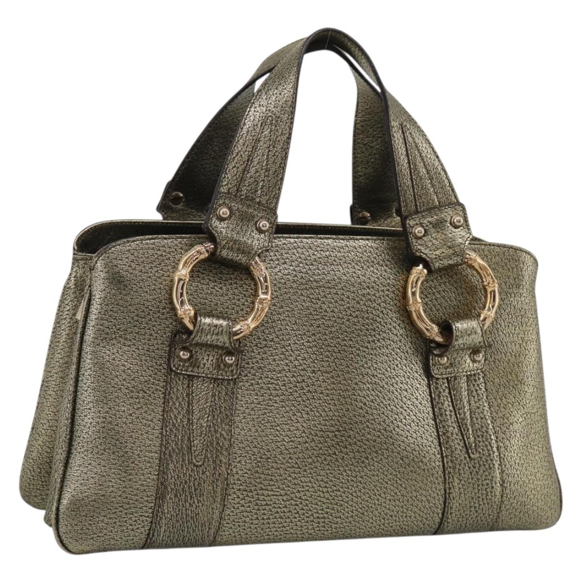 GUCCI Metal Bamboo Hand Bag Metallic leather Gold 131324 Auth 211315V