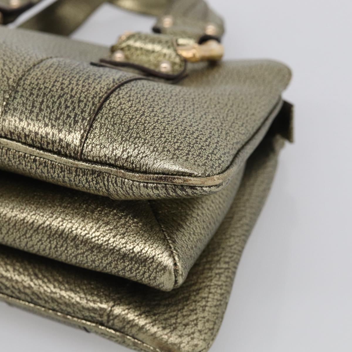 GUCCI Metal Bamboo Hand Bag Metallic leather Gold 131324 Auth 211315V