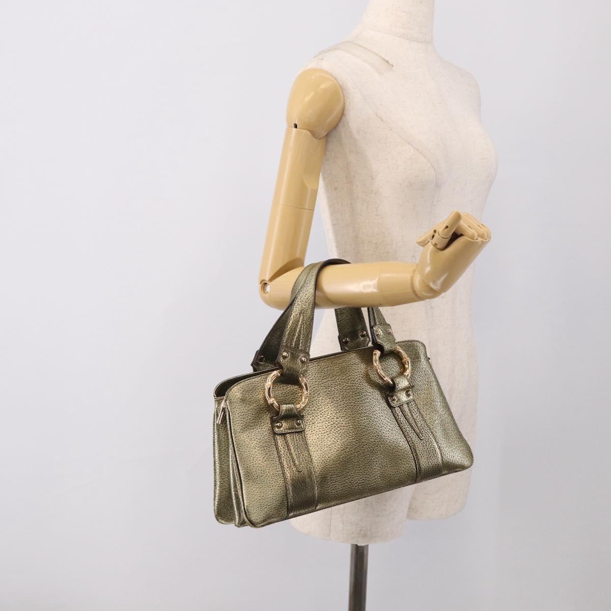 GUCCI Metal Bamboo Hand Bag Metallic leather Gold 131324 Auth 211315V