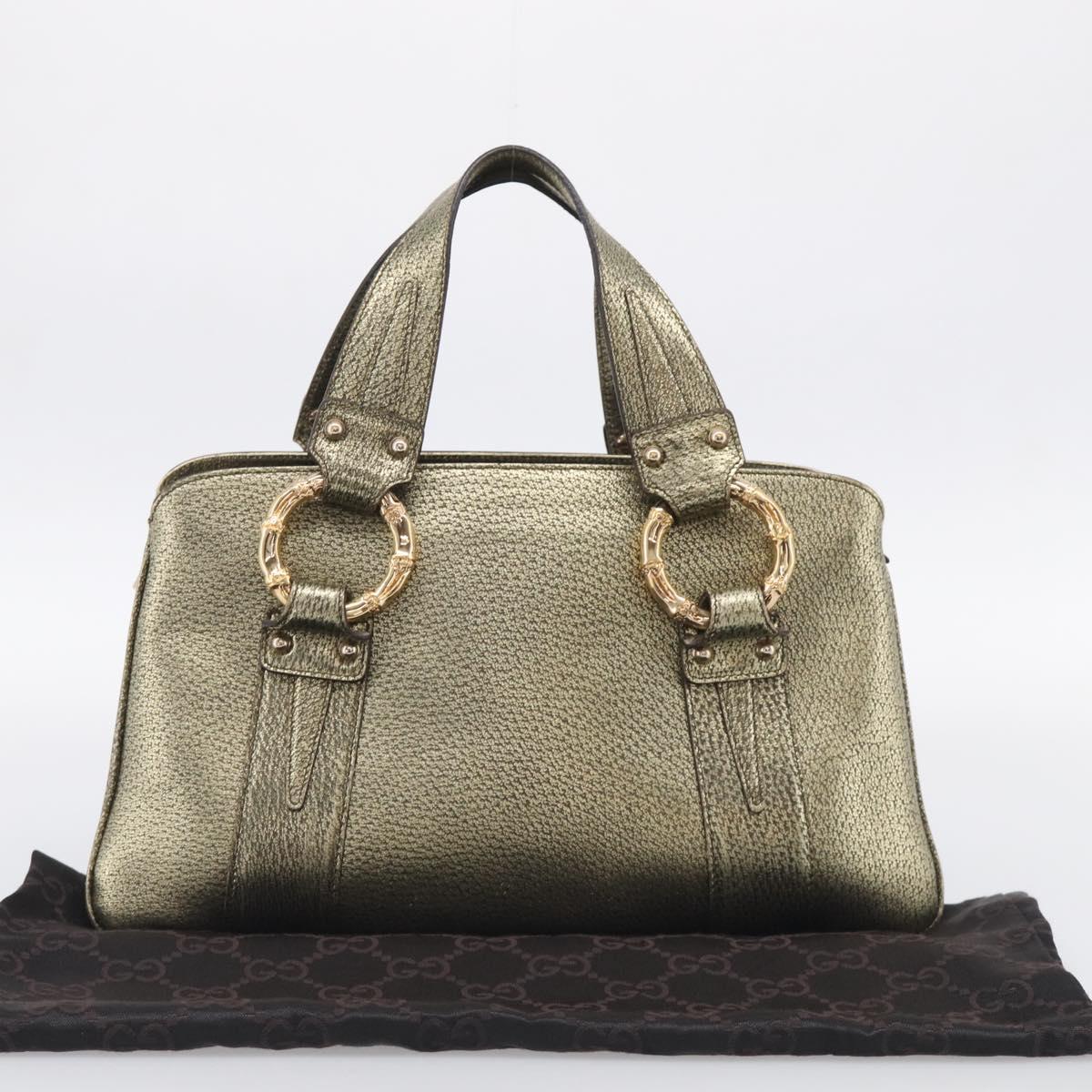 GUCCI Metal Bamboo Hand Bag Metallic leather Gold 131324 Auth 211315V