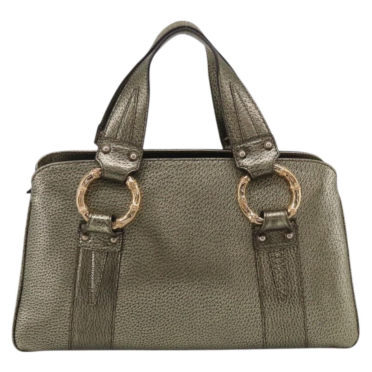 GUCCI Metal Bamboo Hand Bag Metallic leather Gold 131324 Auth 211315V