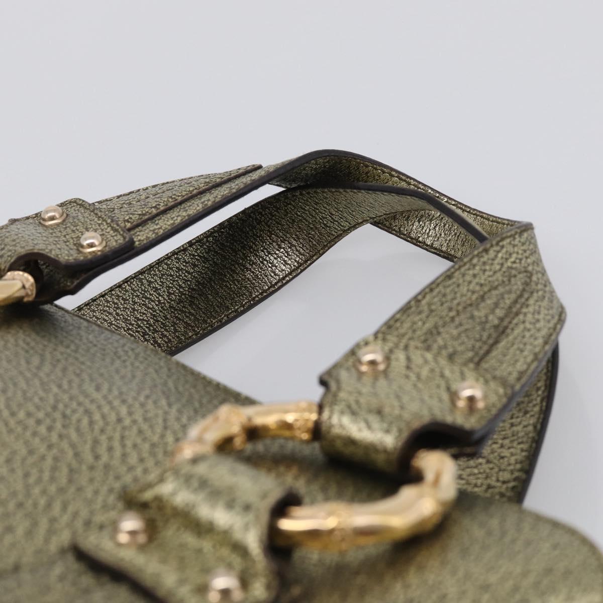 GUCCI Metal Bamboo Hand Bag Metallic leather Gold 131324 Auth 211315V