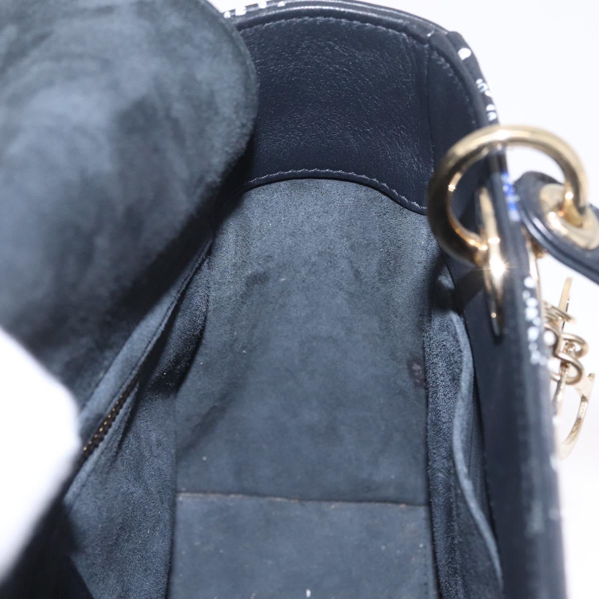 Christian Dior Lady Dior Hand Bag Leather 2way Black Gold Auth 211318SM