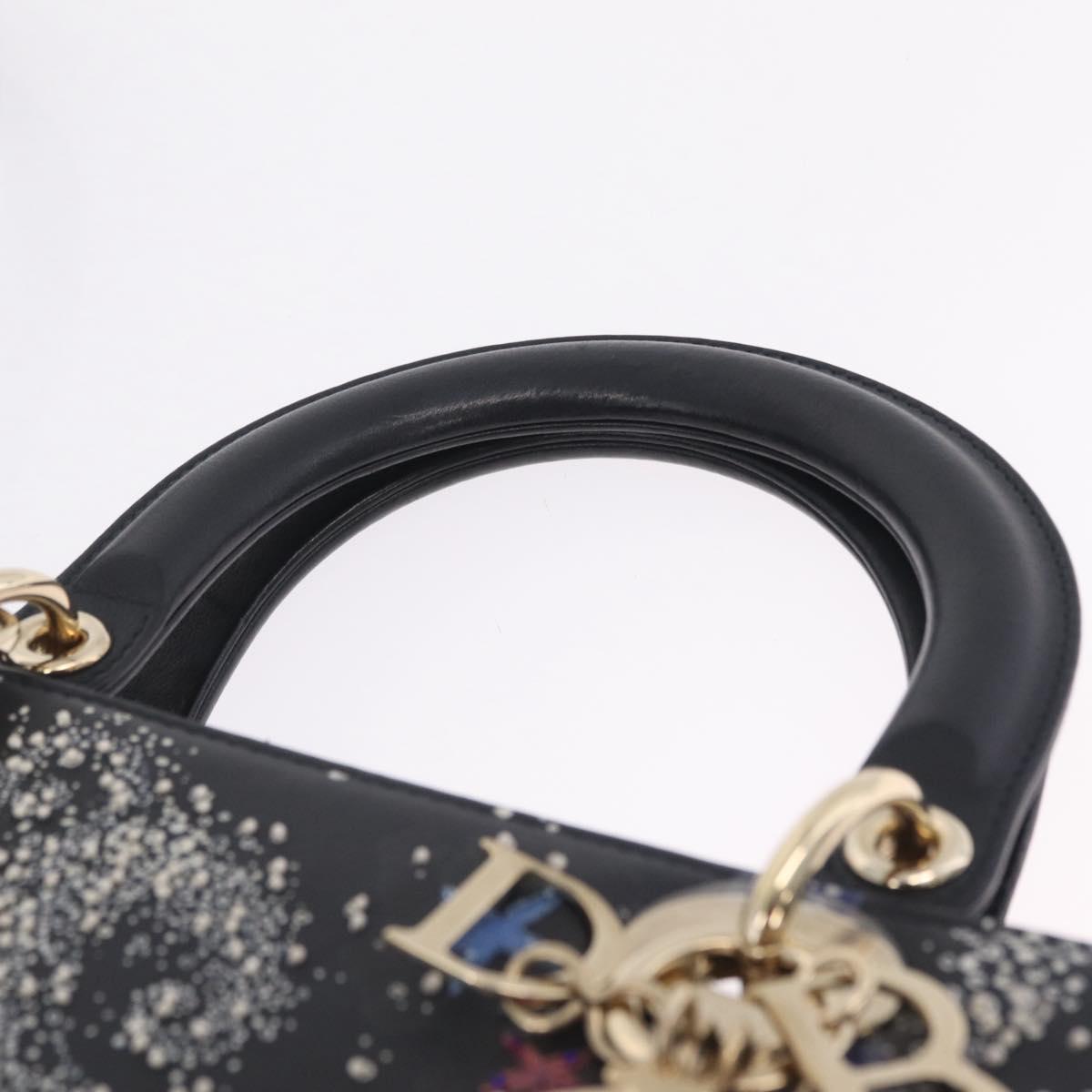Christian Dior Lady Dior Hand Bag Leather 2way Black Gold Auth 211318SM