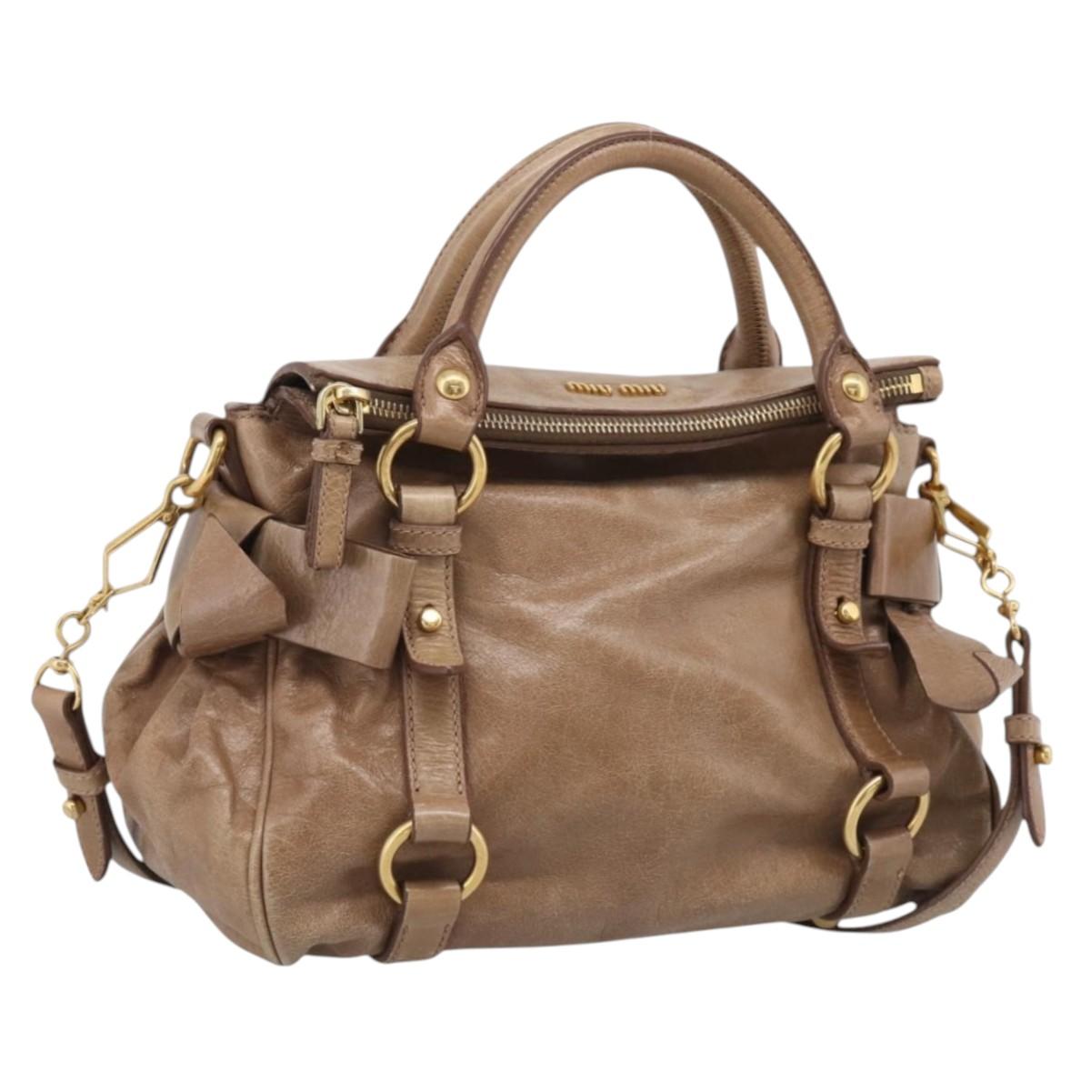 Miu Miu Matelasse Hand Bag Vitellolux 2way Brown Gold Auth 211319V