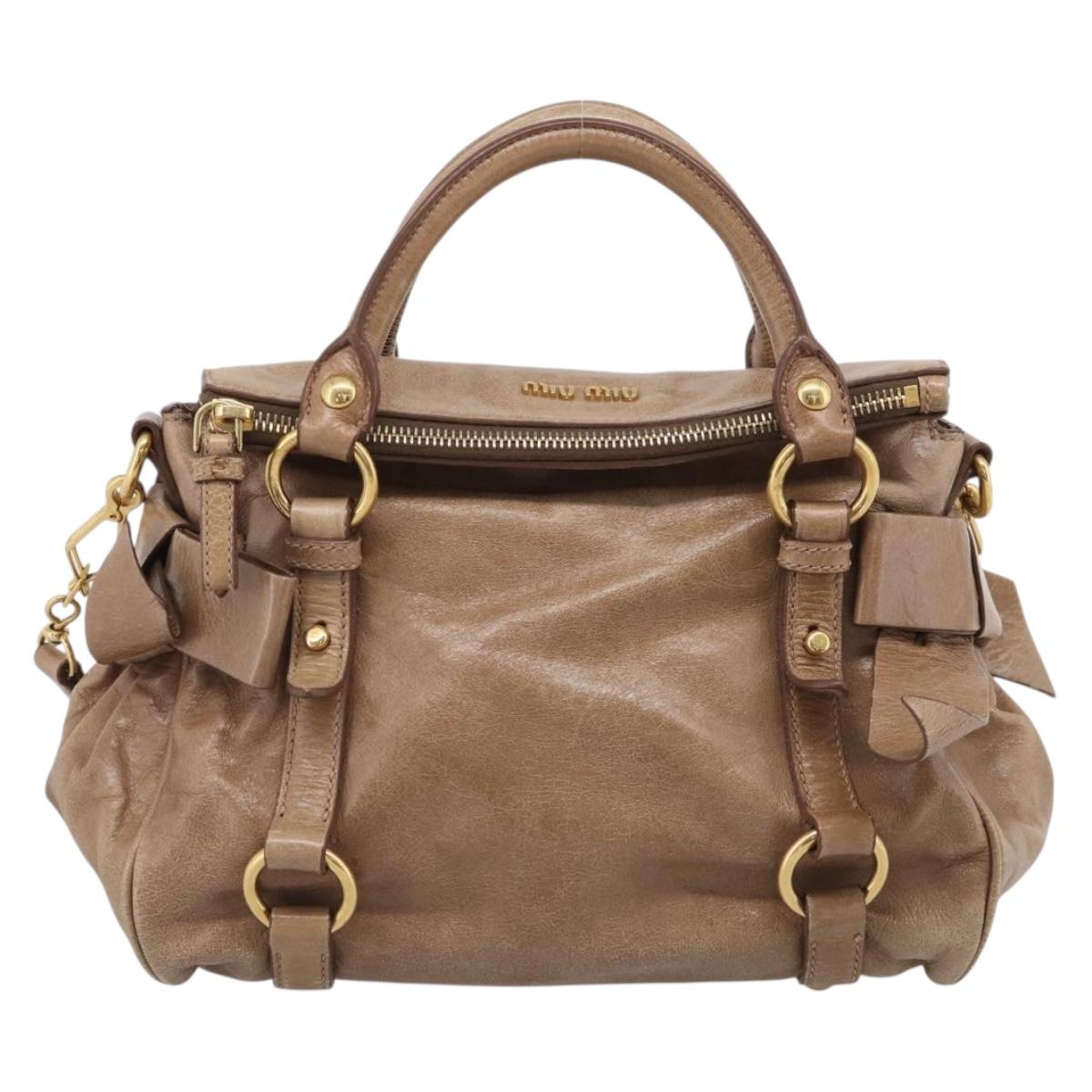 Miu Miu Matelasse Hand Bag Vitellolux 2way Brown Gold Auth 211319V