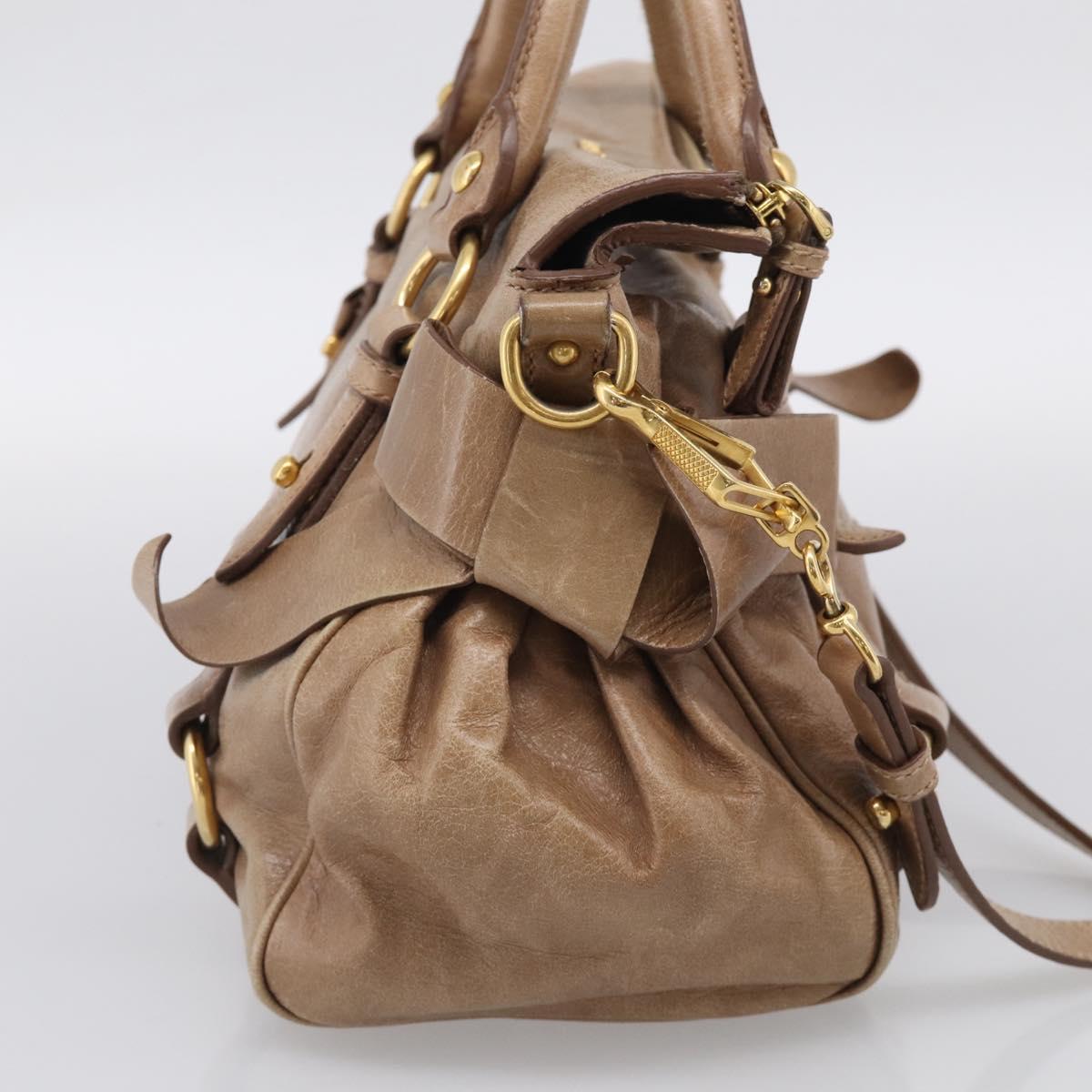 Miu Miu Matelasse Hand Bag Vitellolux 2way Brown Gold Auth 211319V