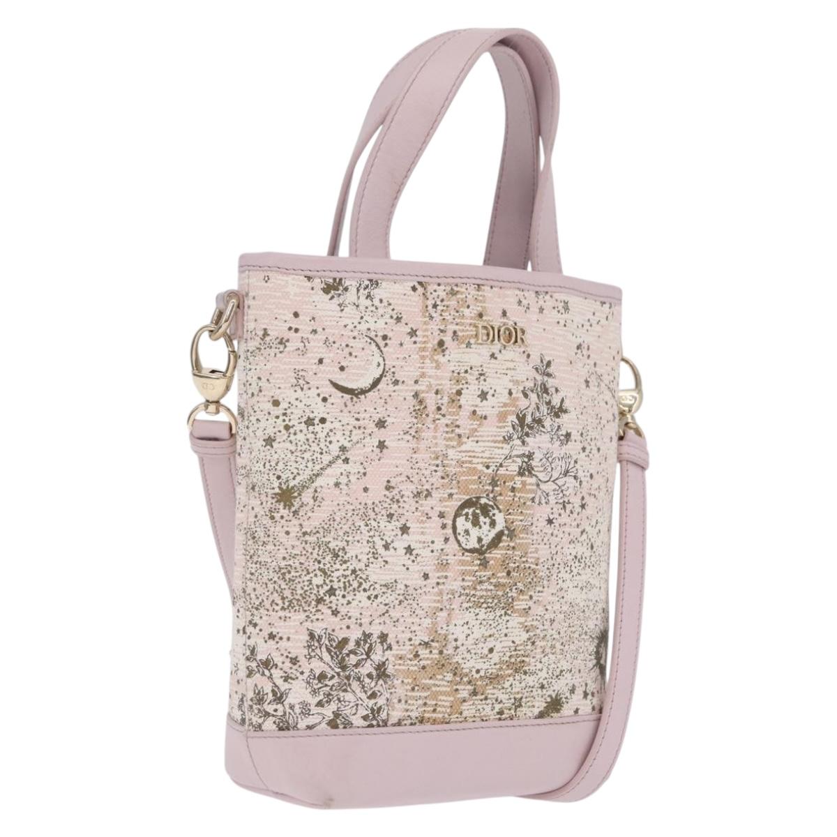 Christian Dior Hand Bag Canvas 2way Pink Gold Auth 211321V