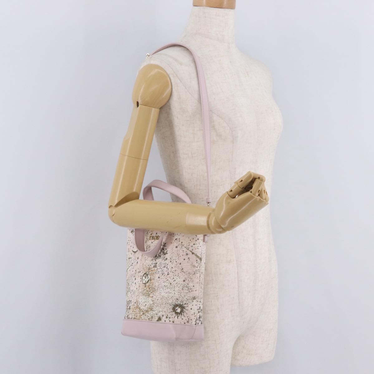 Christian Dior Hand Bag Canvas 2way Pink Gold Auth 211321V