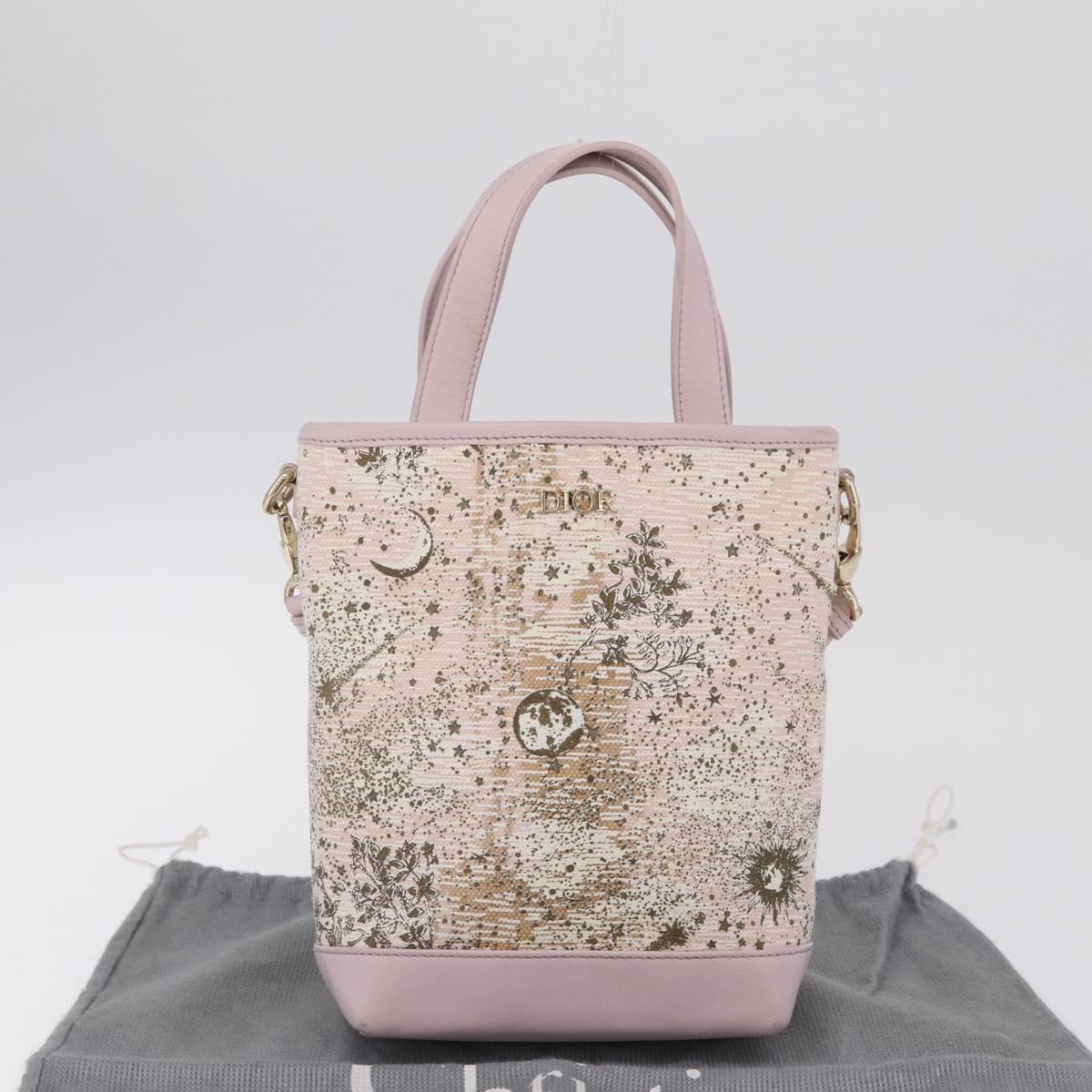Christian Dior Hand Bag Canvas 2way Pink Gold Auth 211321V