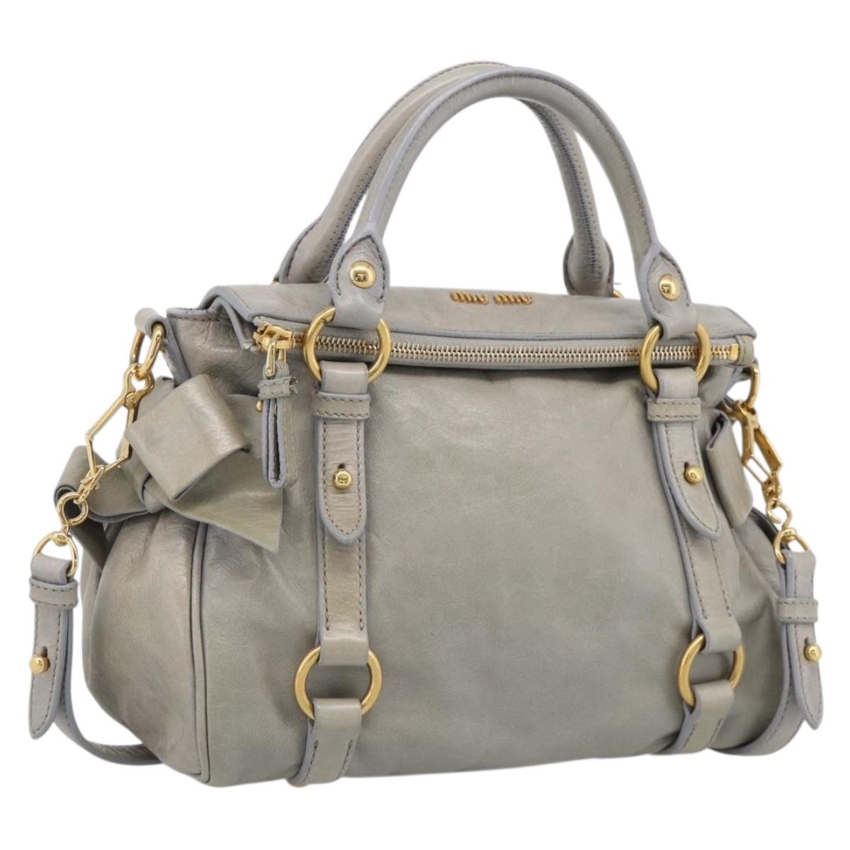 Miu Miu Vitellolux Hand Bag Leather 2way Gray Gold Tone Auth 211327V