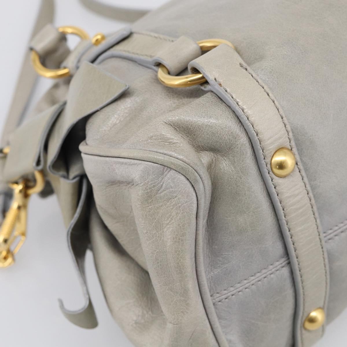 Miu Miu Vitellolux Hand Bag Leather 2way Gray Gold Tone Auth 211327V